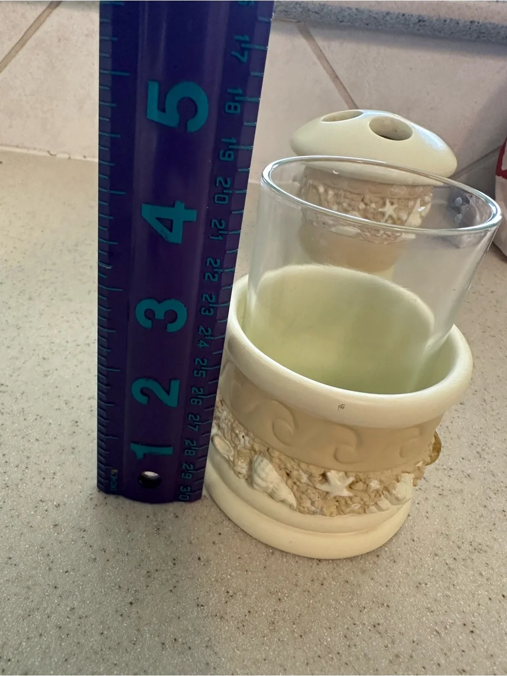 Neutral Beach Shell Accent Toothbrush Holder and Tumbler Set